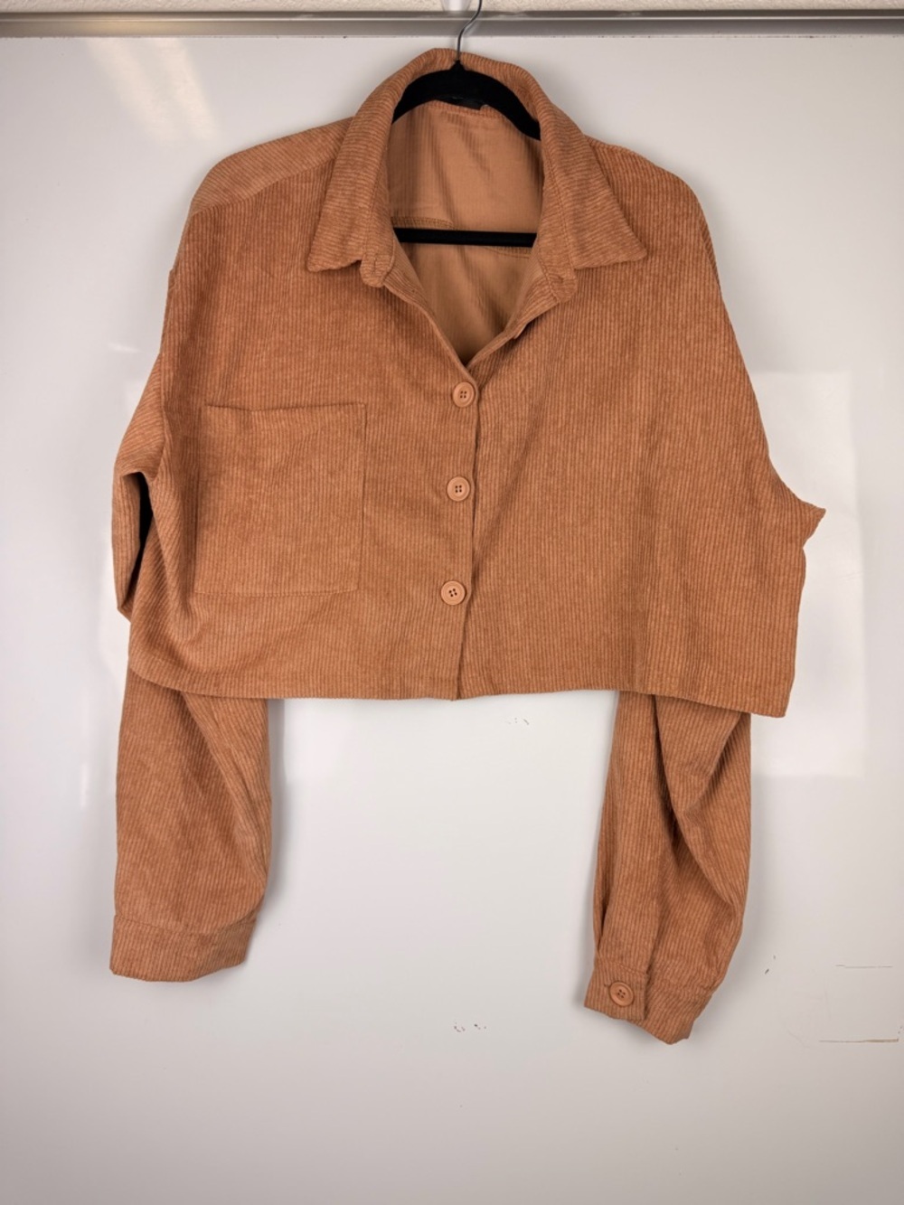 PrettyLittleThing Sz 12 Corduroy Crop Long Sleeve Jacket - Camel Tan